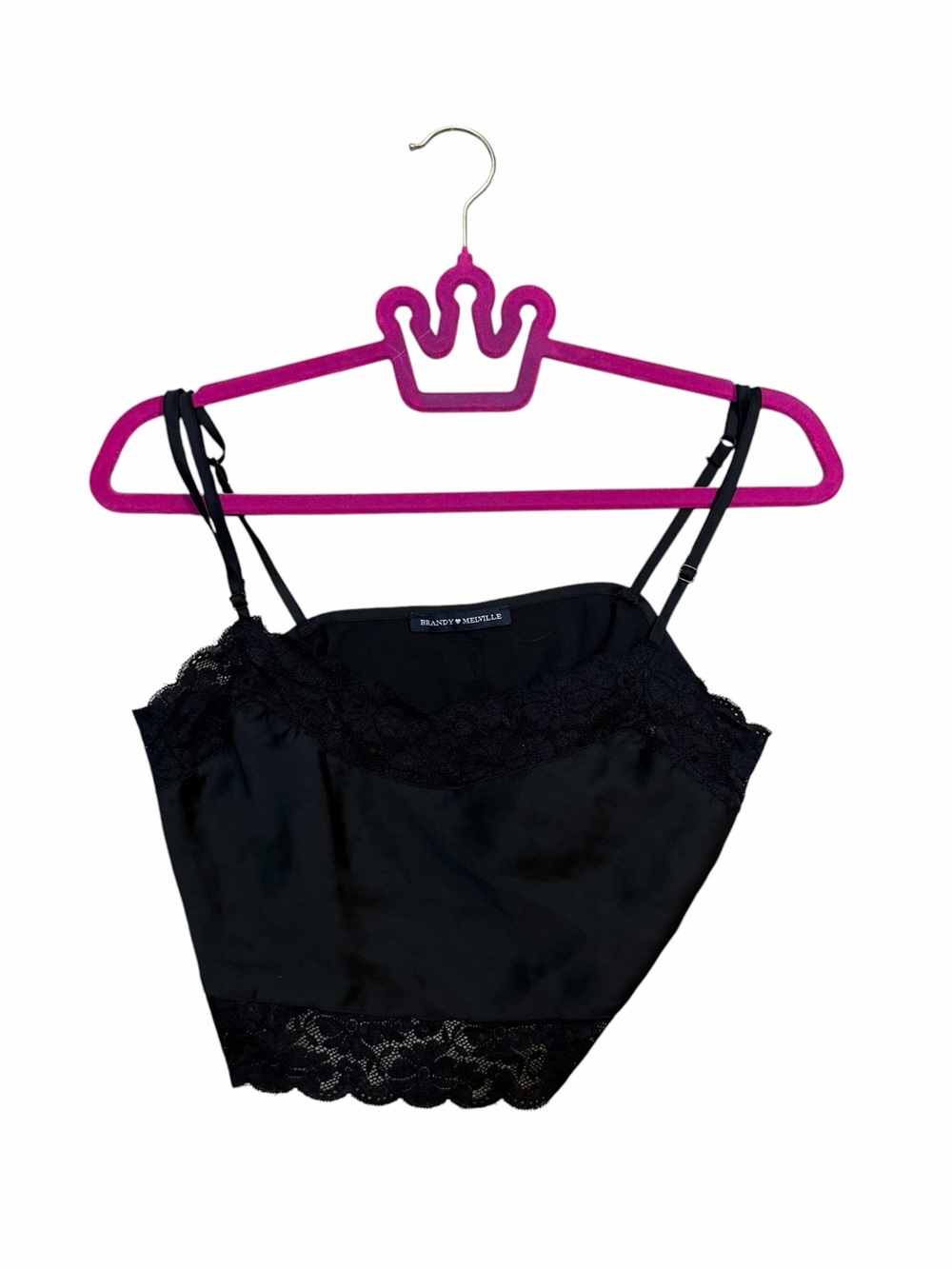 Brandy Melville Black Satin Lace Cami Crop Top Coquette Y2K